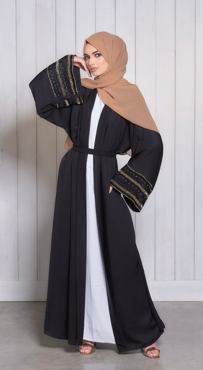 black sequin embellished sleeve abaya