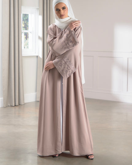 pastel pink embroidered abaya