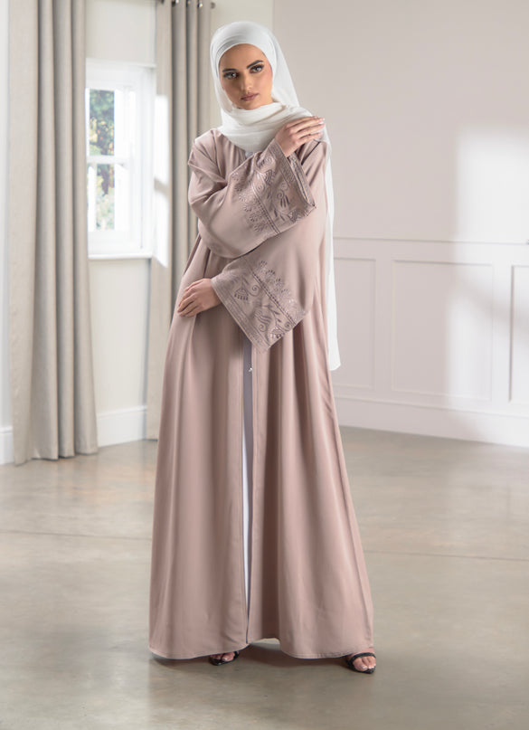 pastel pink embroidered abaya