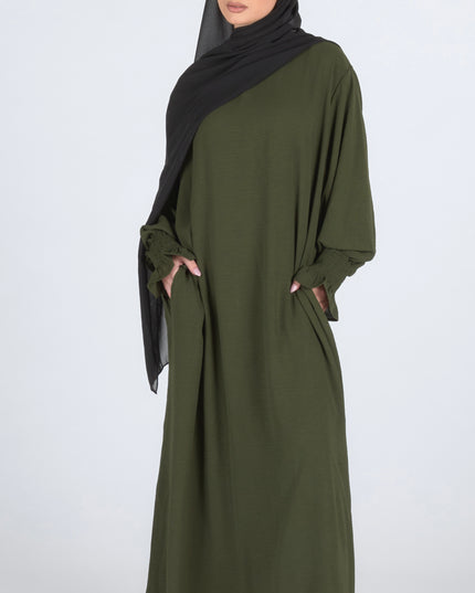 Closed Frill Sleeve Abaya - Khaki