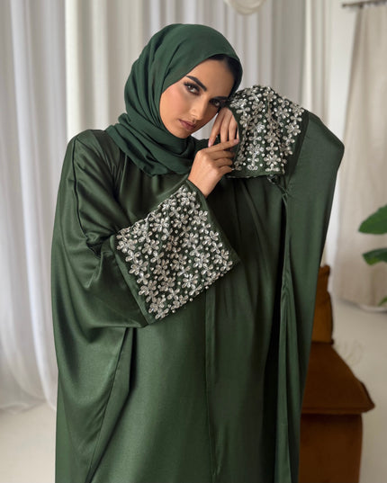 Stone Sleeve Abaya Set - Olive