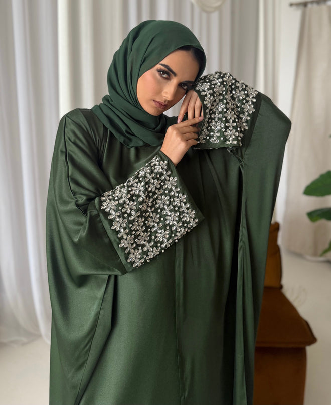 Stone Sleeve Abaya Set - Olive
