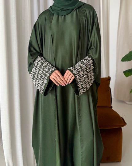 Stone Sleeve Abaya Set - Olive
