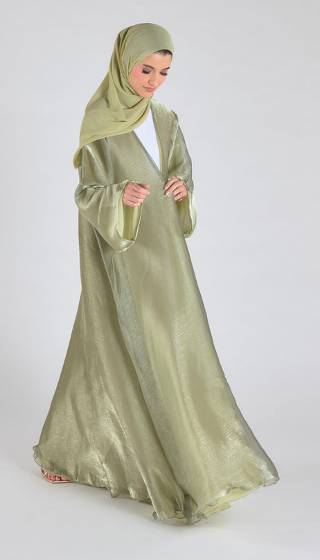 Organza Luxe Abaya - Olive