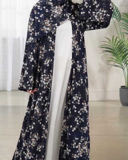 Navy Floral Abaya With Matching Hijab