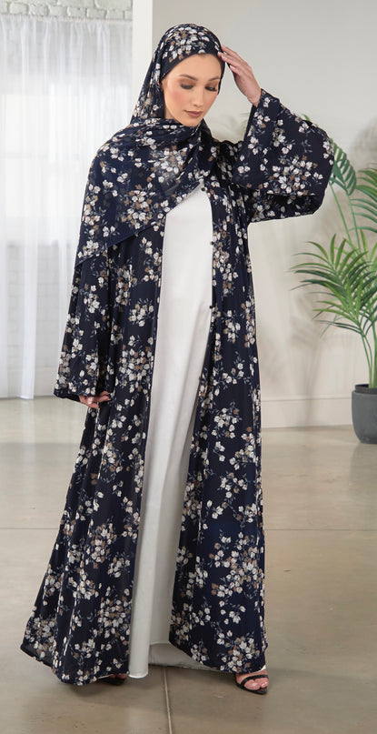 Navy Floral Abaya With Matching Hijab