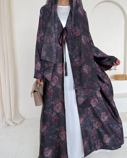 Floral Tie Abaya with Matching Hijab