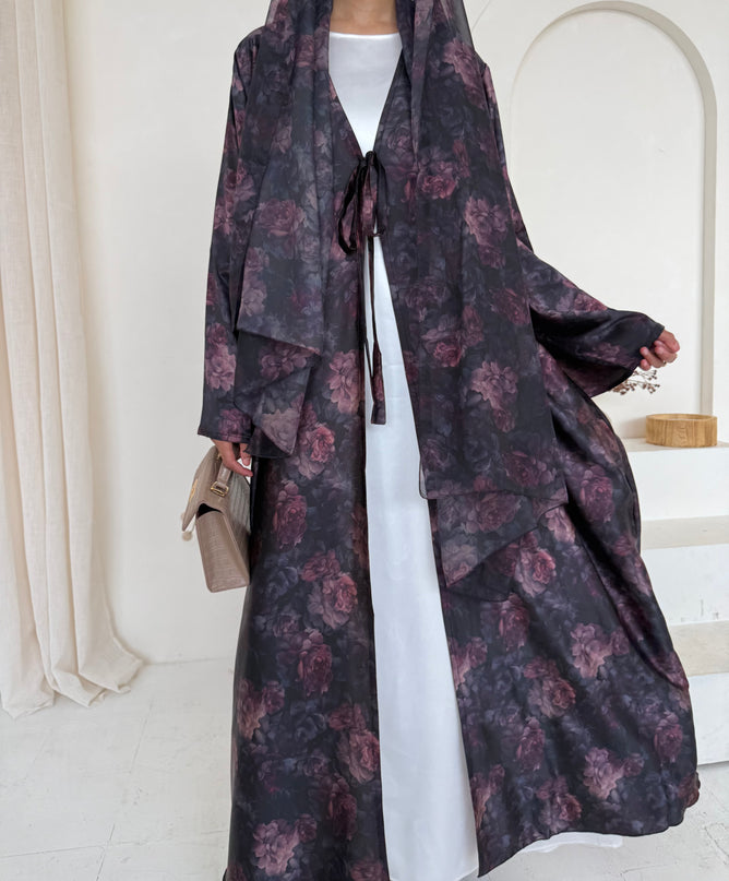 Floral Tie Abaya with Matching Hijab
