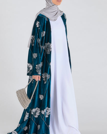 Teal Velvet Luxe Abaya - Limited Edition