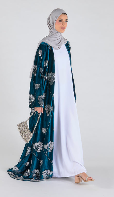 Teal Velvet Luxe Abaya - Limited Edition