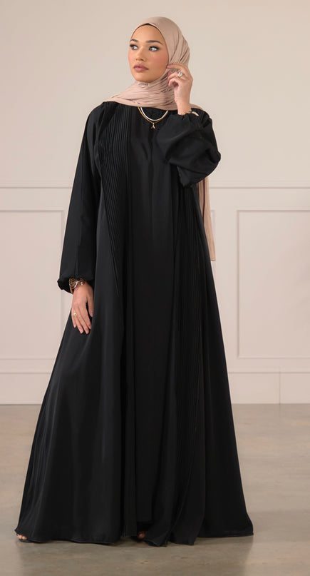 Pleat Abaya Set - Black