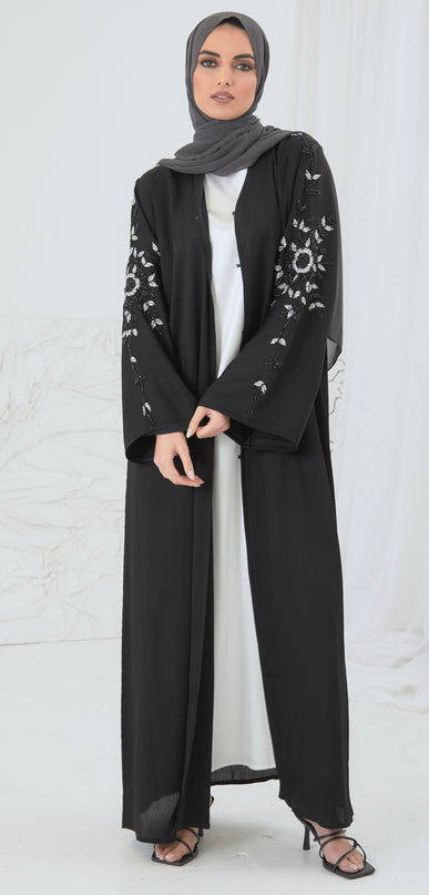 BLACK SILVER EMBELLISHED ABAYA