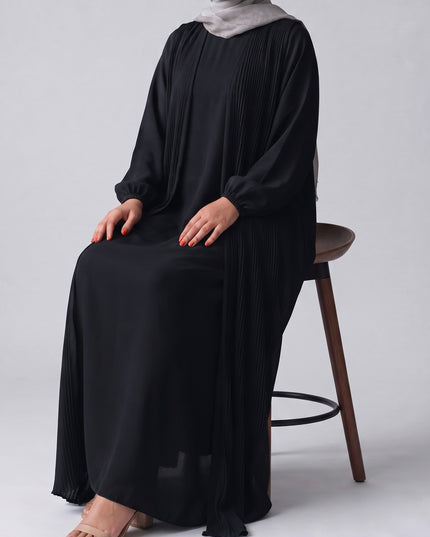 Pleat Abaya Set - Black