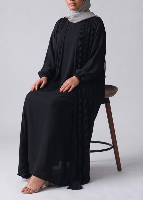 Pleat Abaya Set - Black