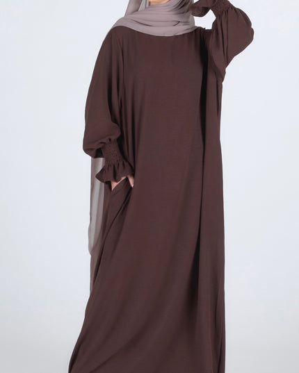 Closed Frill Sleeve Abaya - Walnut