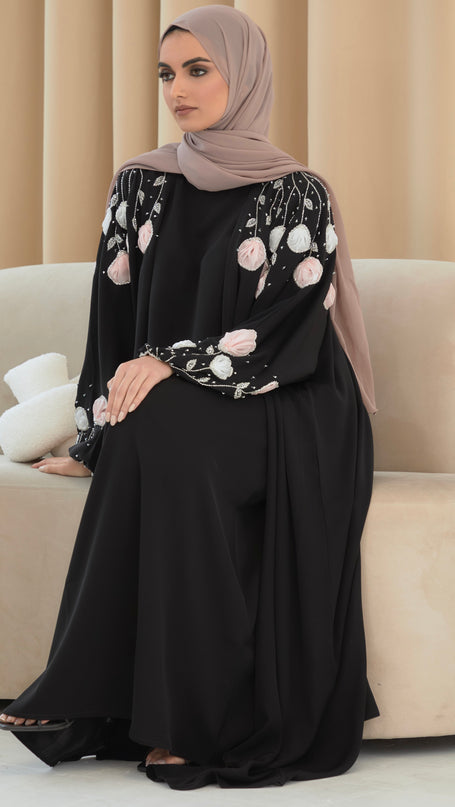 BLACK FLORAL ABAYA