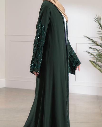 Edith Embellished Abaya - Bottle Green