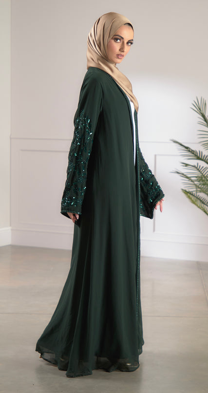 Edith Embellished Abaya - Bottle Green