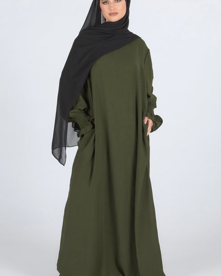 Closed Frill Sleeve Abaya - Khaki