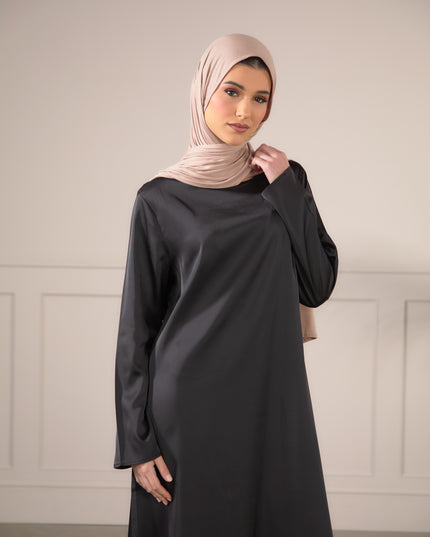 Satin FULL SLEEVE Slip Dress - Black