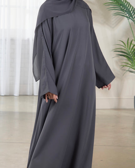 Casual Abaya with Pockets and Matching Hijab - Grey