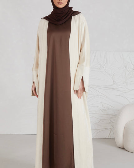 Suede Open Abaya - Nude