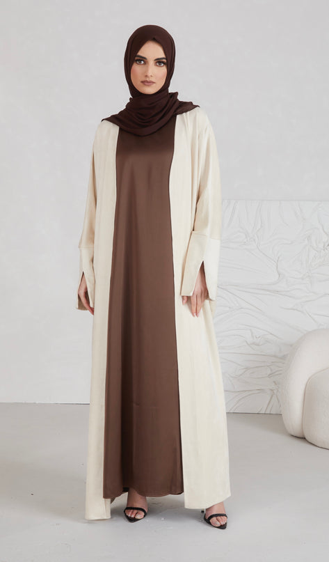 Suede Open Abaya - Nude