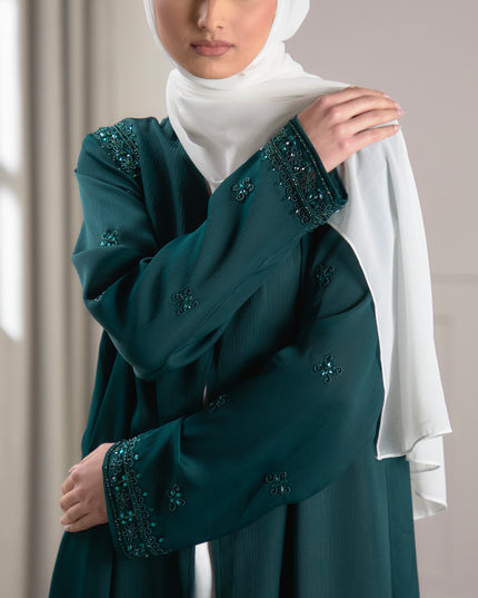 bottle green embellished abaya