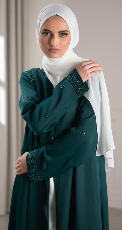bottle green embellished abaya