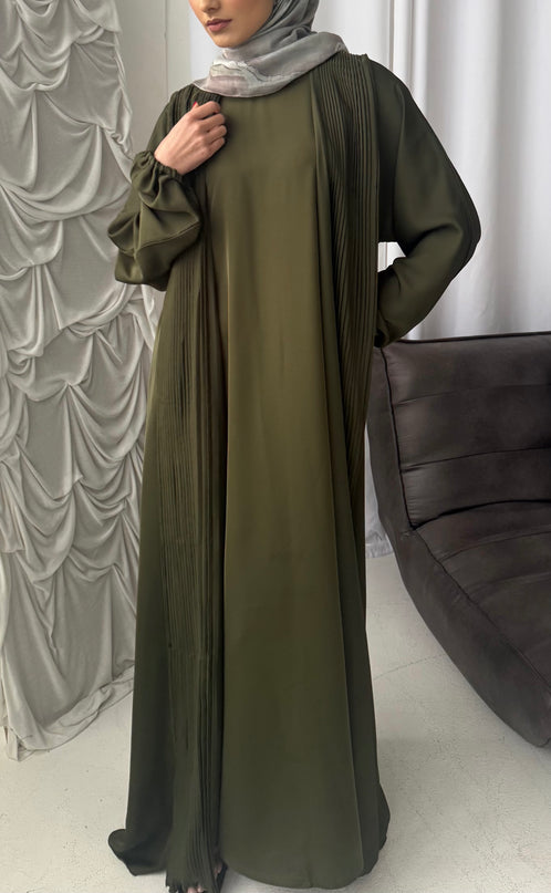 Pleat Abaya Set - Khaki
