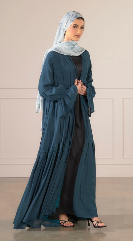 Tie Bell Sleeve Abaya -Teal