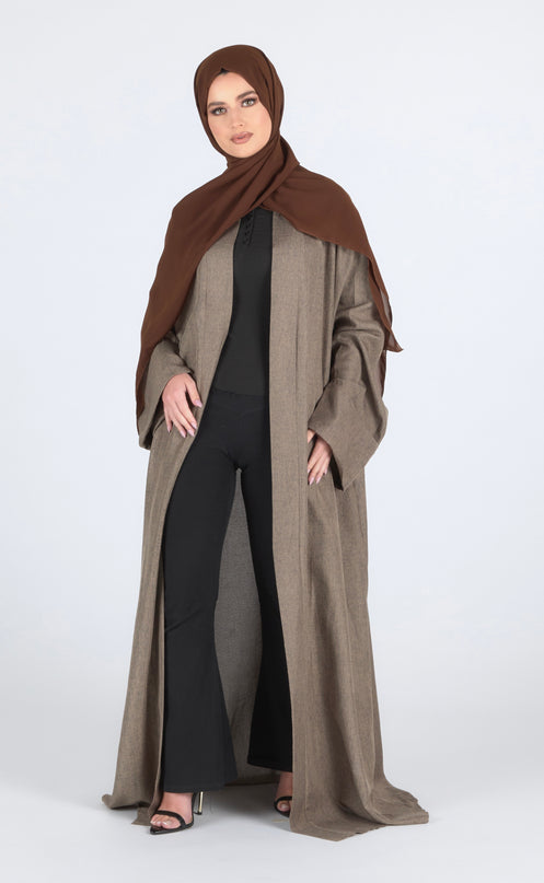 Linen Open Abaya - Taupe