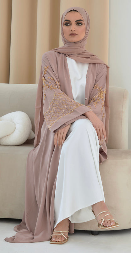 nude and gold abaya