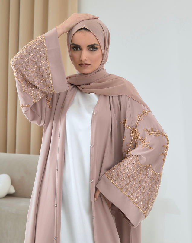 nude and gold abaya