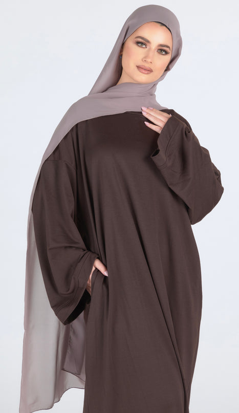 Closed Jersey Abaya - Coffee