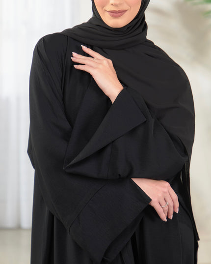 Open Abaya With Matching Hijab - Black