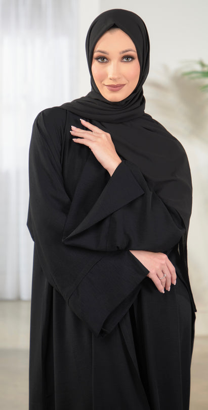 Open Abaya With Matching Hijab - Black