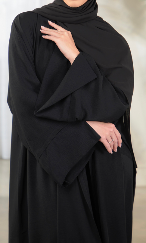 Open Abaya With Matching Hijab - Black