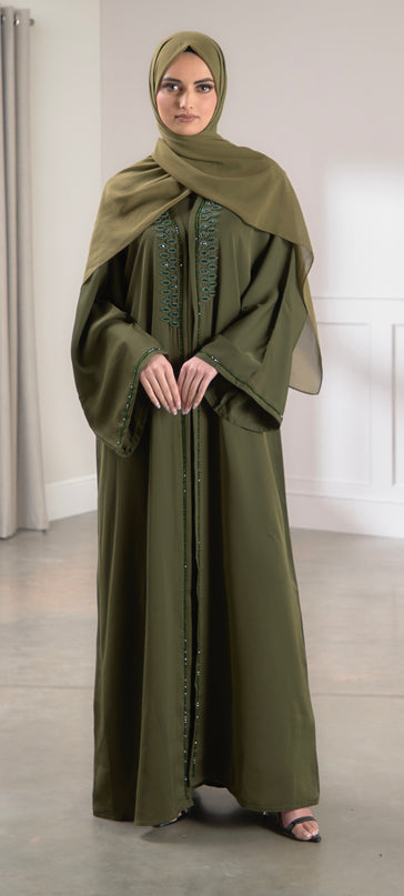 khaki two piece abaya