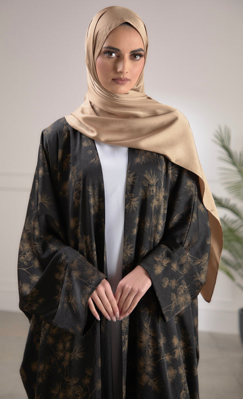 batwing gold flower abaya