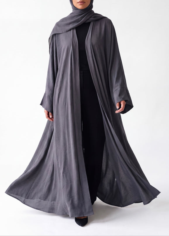 Open Abaya With Matching Hijab - Grey
