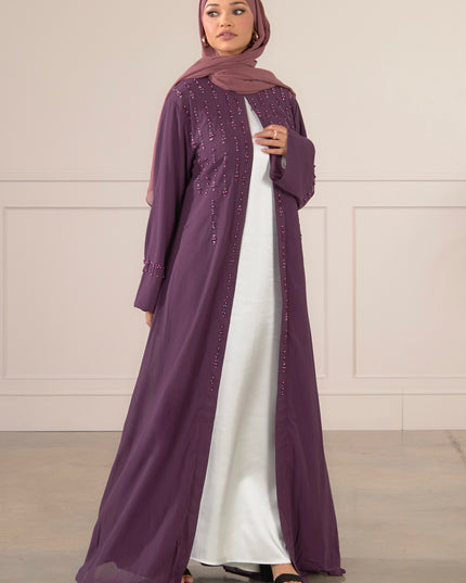 Pearl Veil Abaya - Cherry