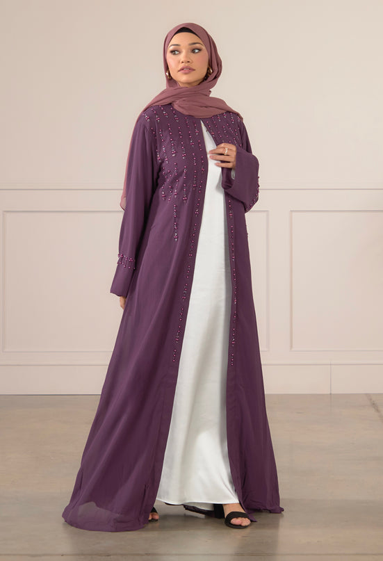 Pearl Veil Abaya - Cherry