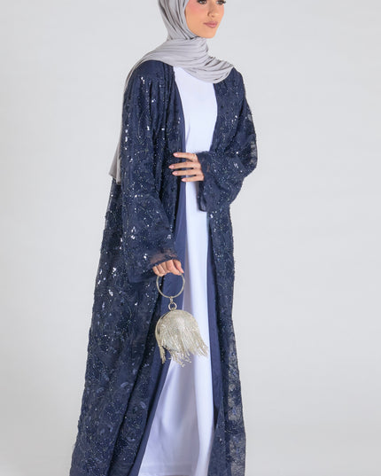 Navy Net Embellished Abaya - Limited Edition