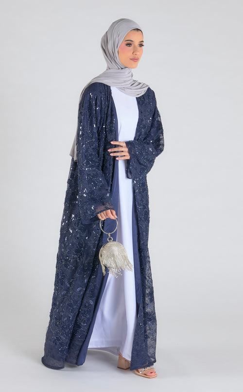 Navy Net Embellished Abaya - Limited Edition