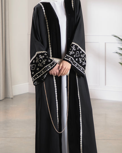 black velvet embroidered abaya