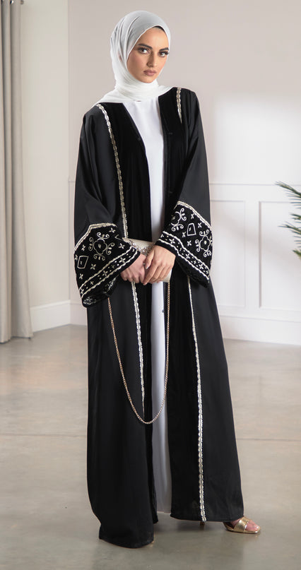 black velvet embroidered abaya