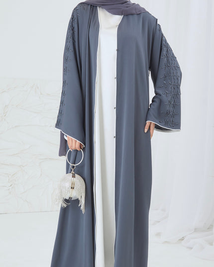 grey blue linen abaya