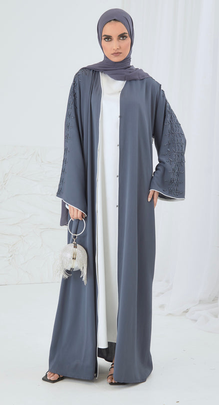 grey blue linen abaya