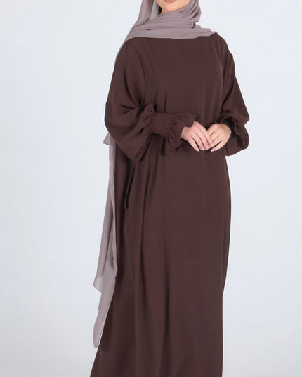 Closed Frill Sleeve Abaya - Walnut